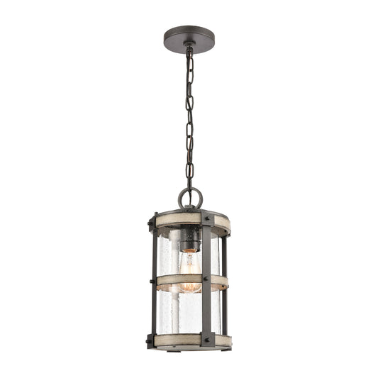 Crenshaw 1-Light Outdoor Pendant in Anvil Iron and Distressed Antique Graywood with Seedy Glass by ELK Lighting | Modishstore | Pendant Lamps