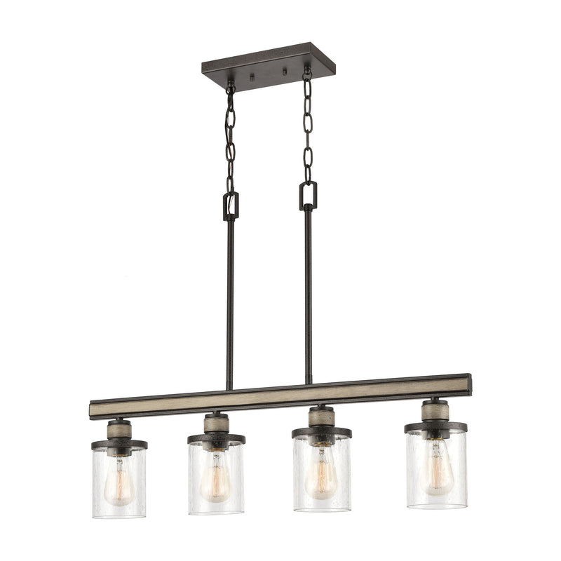 Beaufort 4-Light Island Light in Anvil Iron and Distressed Antique Graywood with Seedy Glass by ELK Lighting | Modishstore | Pendant Lamps