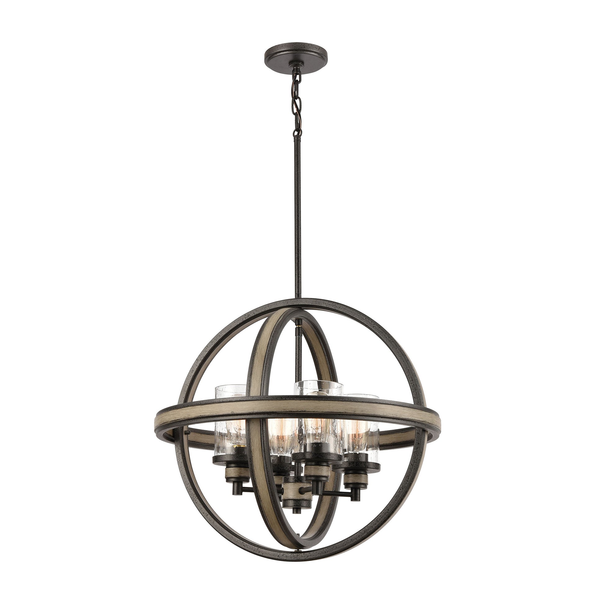 Beaufort 4-Light Chandelier in Anvil Iron and Distressed Antique Graywood with Seedy Glass by ELK Lighting | Modishstore | Chandeliers