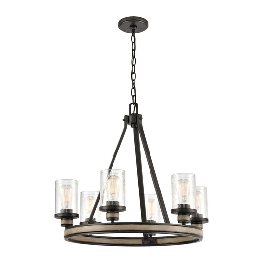 Beaufort 6-Light Chandelier in Anvil Iron and Distressed Antique Graywood with Seedy Glass by ELK Lighting | Modishstore | Chandeliers