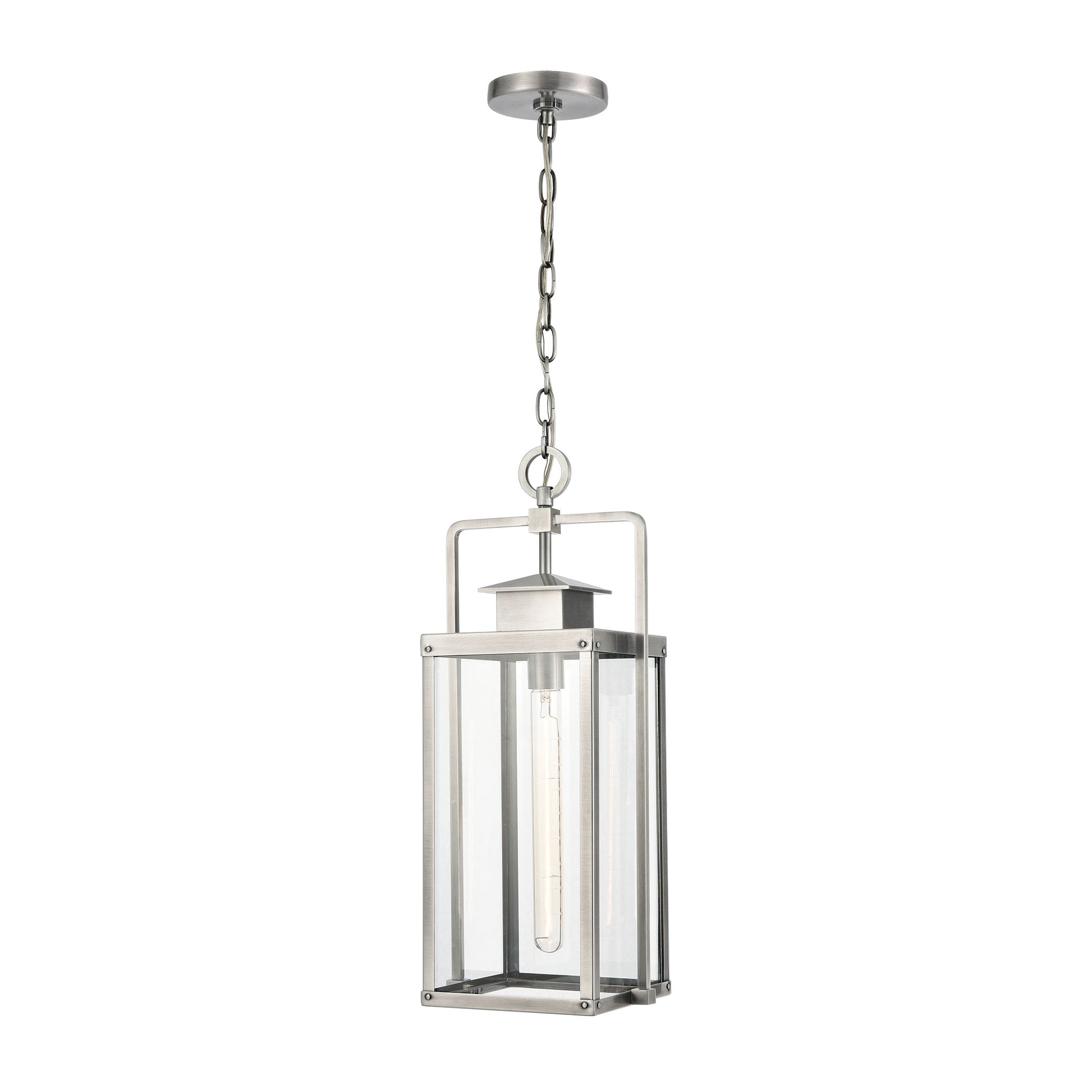 Crested Butte 1-Light Outdoor Pendant in Antique Brushed Aluminum with Clear Glass Enclosure by ELK Lighting | Modishstore | Pendant Lamps