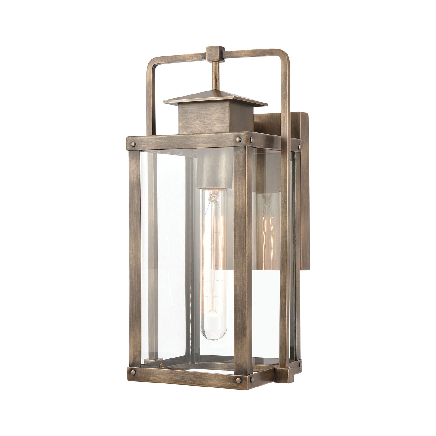 Crested Butte 1-Light Outdoor Wall Lamps in Vintage Brass with Clear Glass Enclosure by ELK Lighting | Modishstore | Wall Lamps