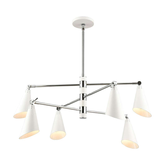 Calder 6-Light chandelier in Polished Chrome / White ELK Lighting | Chandeliers | Modishstore