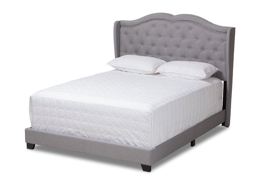 baxton studio aden modern and contemporary grey fabric upholstered queen size bed | Modish Furniture Store-2
