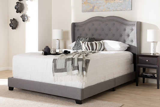 Baxton Studio Aden Modern and Contemporary Grey Fabric Upholstered Queen Size Bed | Modishstore | Beds