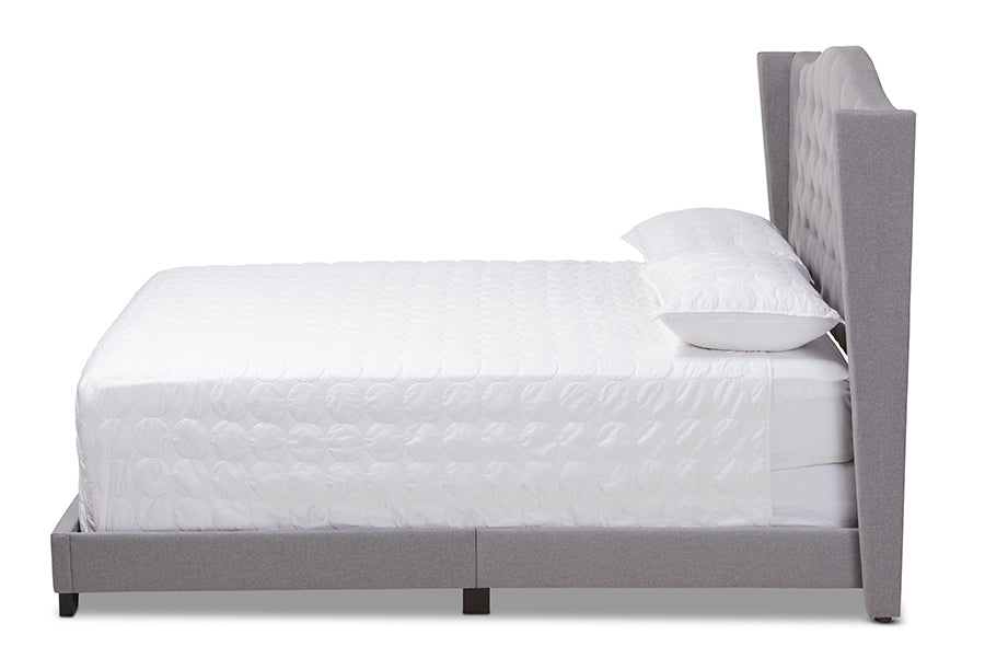 baxton studio alesha modern and contemporary grey fabric upholstered queen size bed | Modish Furniture Store-3