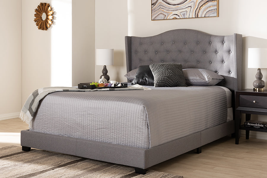 Baxton Studio Alesha Modern and Contemporary Grey Fabric Upholstered Queen Size Bed | Modishstore | Beds