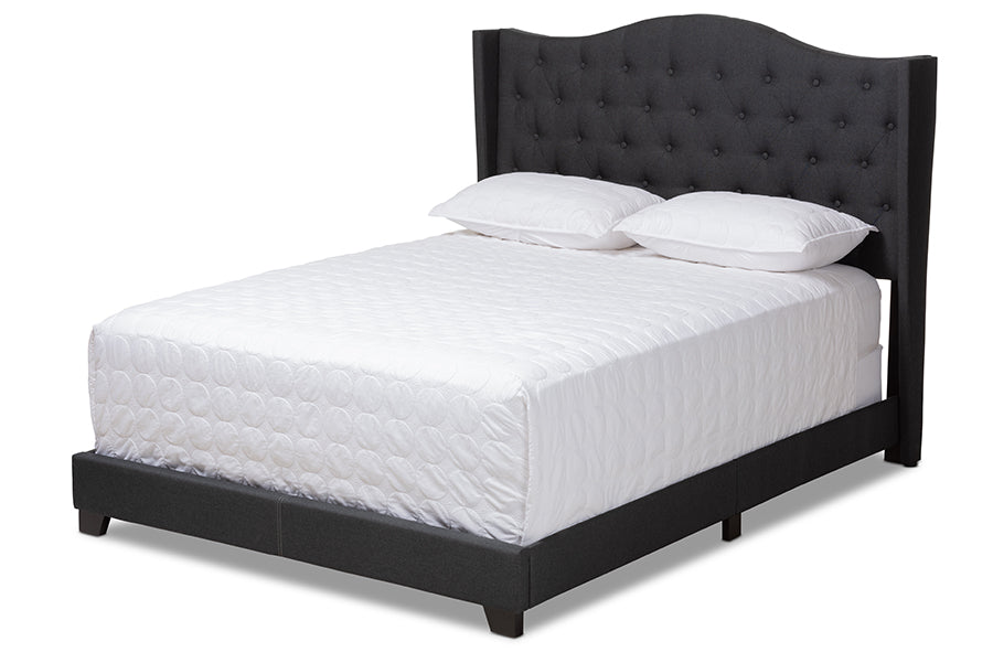 baxton studio alesha modern and contemporary charcoal grey fabric upholstered king size bed | Modish Furniture Store-2