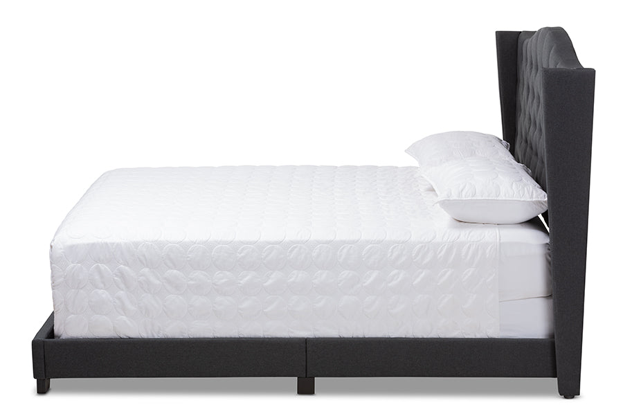 baxton studio alesha modern and contemporary charcoal grey fabric upholstered king size bed | Modish Furniture Store-3