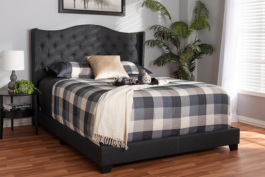 Baxton Studio Alesha Modern and Contemporary Charcoal Grey Fabric Upholstered King Size Bed | Modishstore | Beds