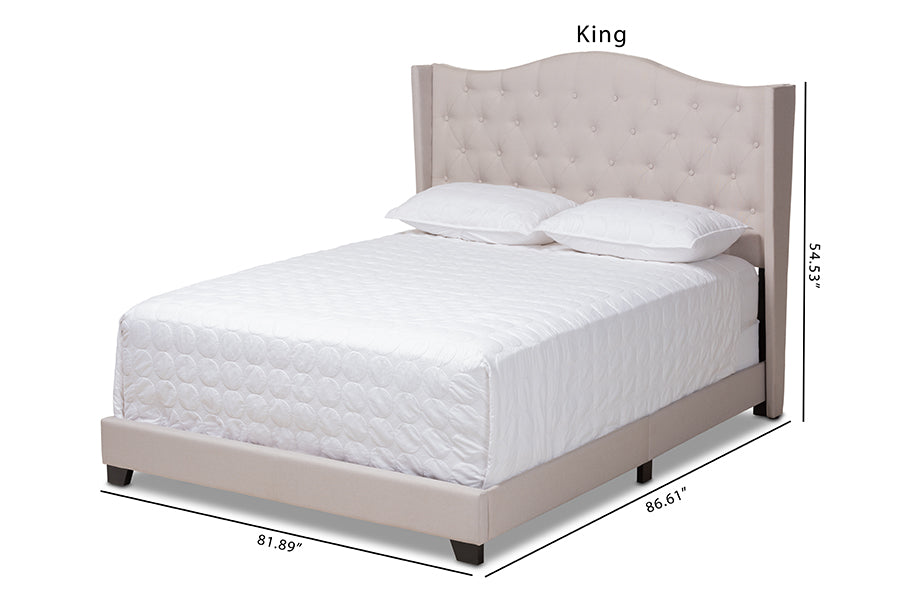 Baxton Studio Alesha Modern and Contemporary Beige Fabric Upholstered King Size Bed | Beds | Modishstore - 6