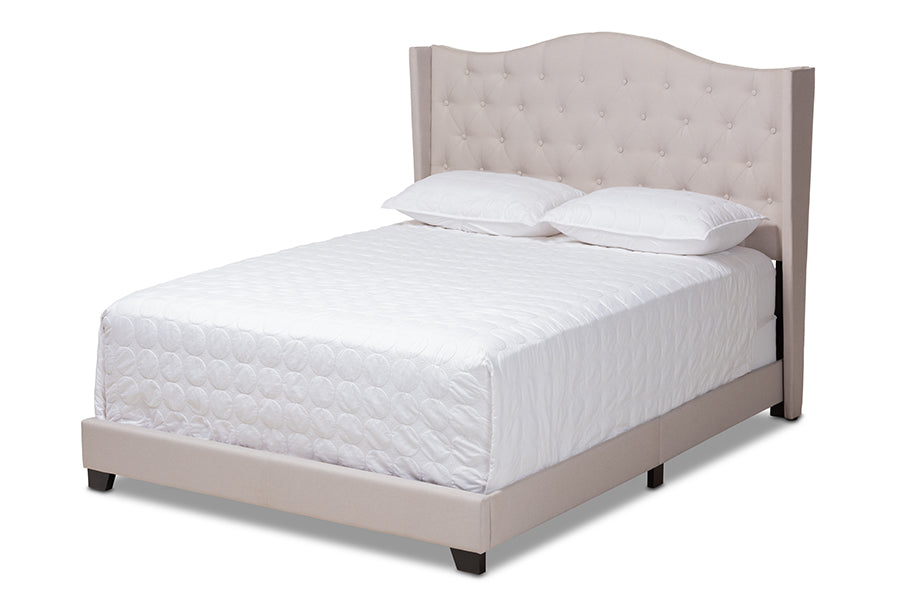 baxton studio alesha modern and contemporary beige fabric upholstered full size bed | Modish Furniture Store-2