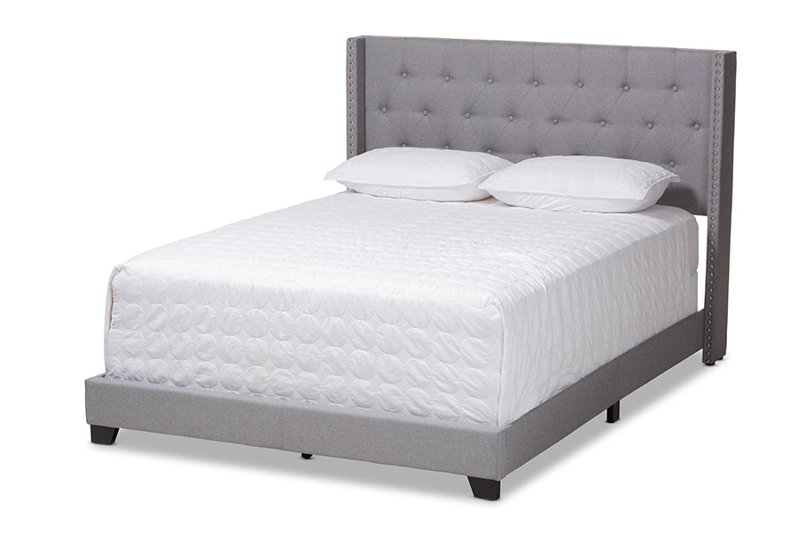 baxton studio brady modern and contemporary light grey fabric upholstered full size bed | Modish Furniture Store-2
