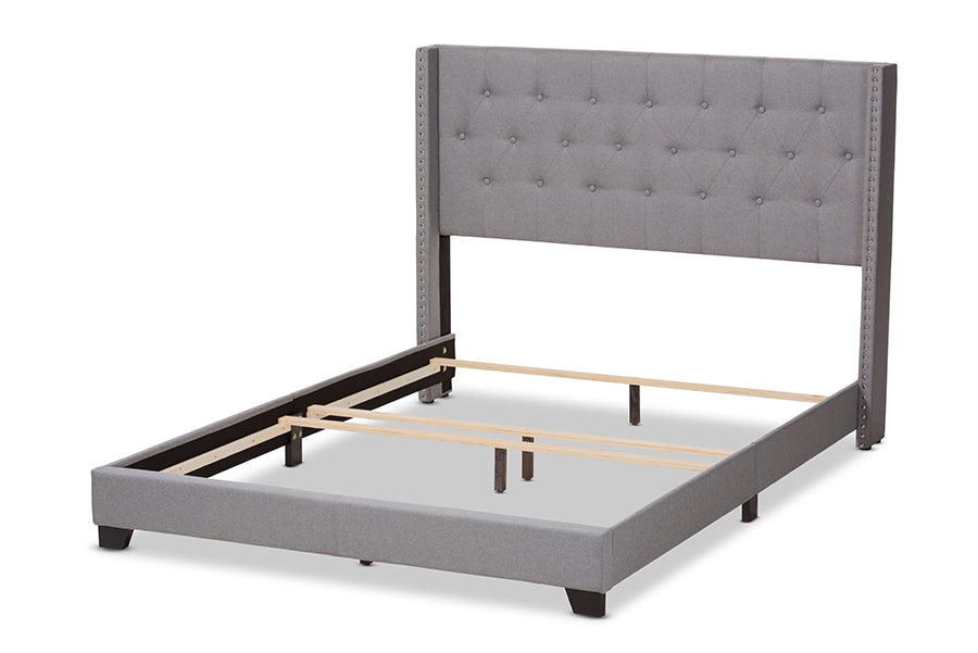 Baxton Studio Brady Modern and Contemporary Light Grey Fabric Upholstered Queen Size Bed | Beds | Modishstore - 6