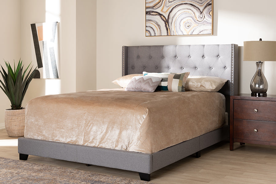 Baxton Studio Brady Modern and Contemporary Light Grey Fabric Upholstered Queen Size Bed | Beds | Modishstore - 2