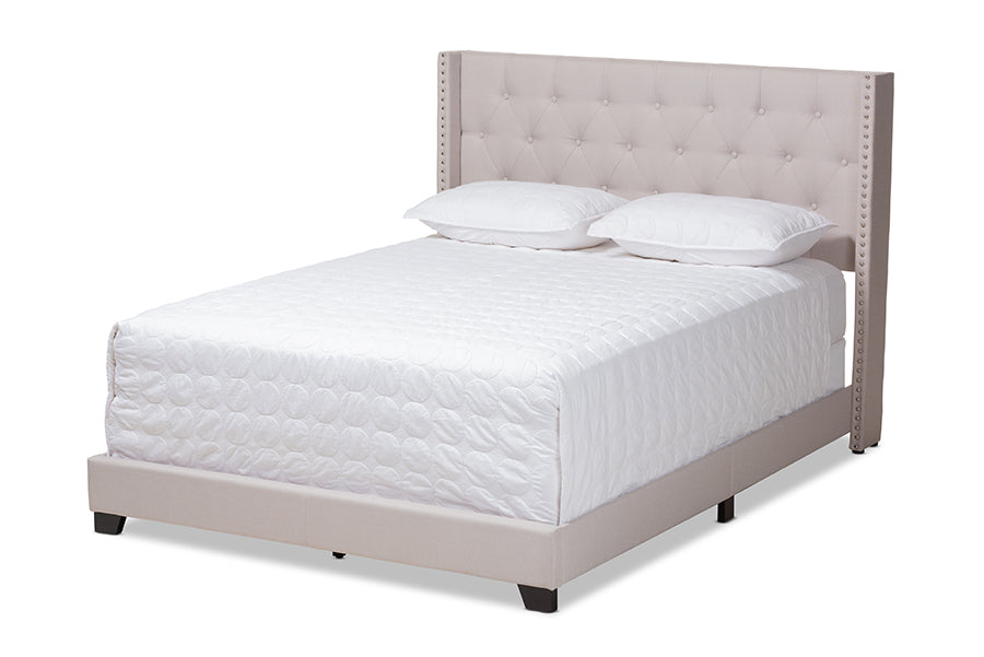 baxton studio brady modern and contemporary beige fabric upholstered queen size bed | Modish Furniture Store-2