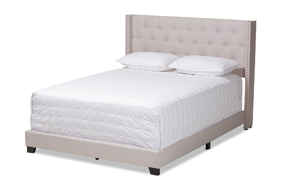 baxton studio brady modern and contemporary beige fabric upholstered king size bed | Modish Furniture Store-2