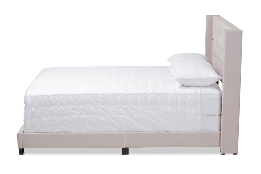 baxton studio brady modern and contemporary beige fabric upholstered king size bed | Modish Furniture Store-3