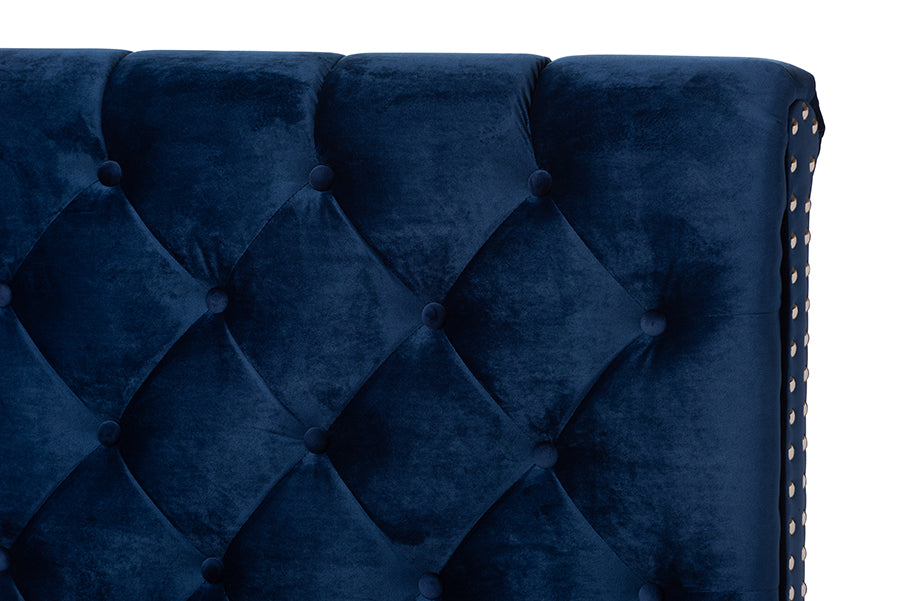 Baxton Studio Candace Luxe and Glamour Navy Velvet Upholstered King Size Bed | Beds | Modishstore - 5
