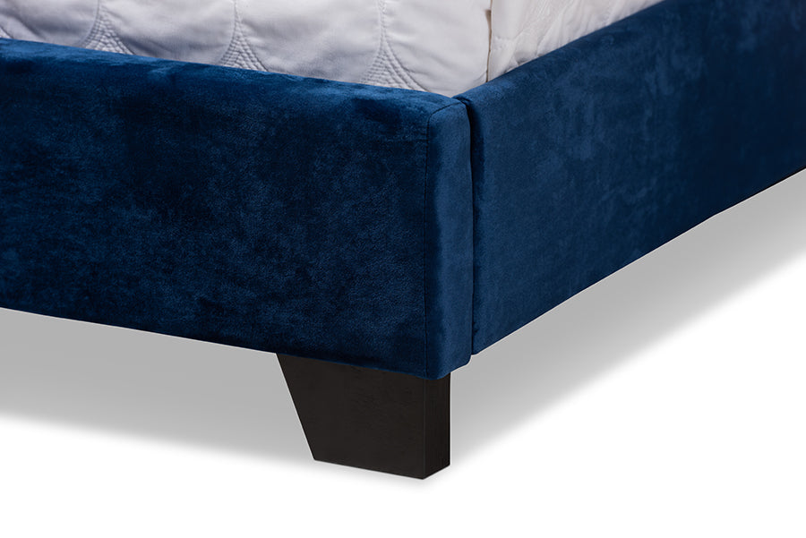 Baxton Studio Candace Luxe and Glamour Navy Velvet Upholstered King Size Bed | Beds | Modishstore - 4