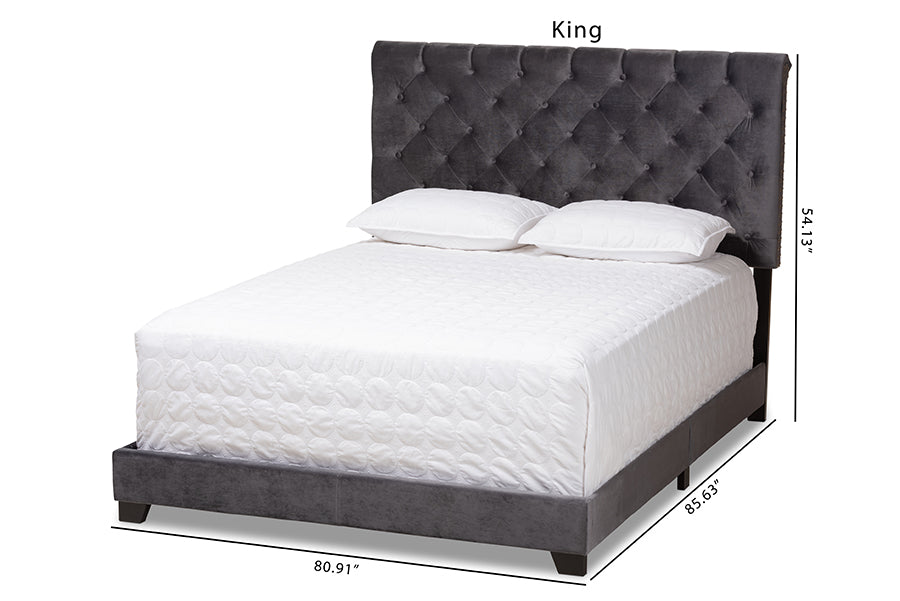 Baxton Studio Candace Luxe and Glamour Navy Velvet Upholstered King Size Bed | Beds | Modishstore - 12