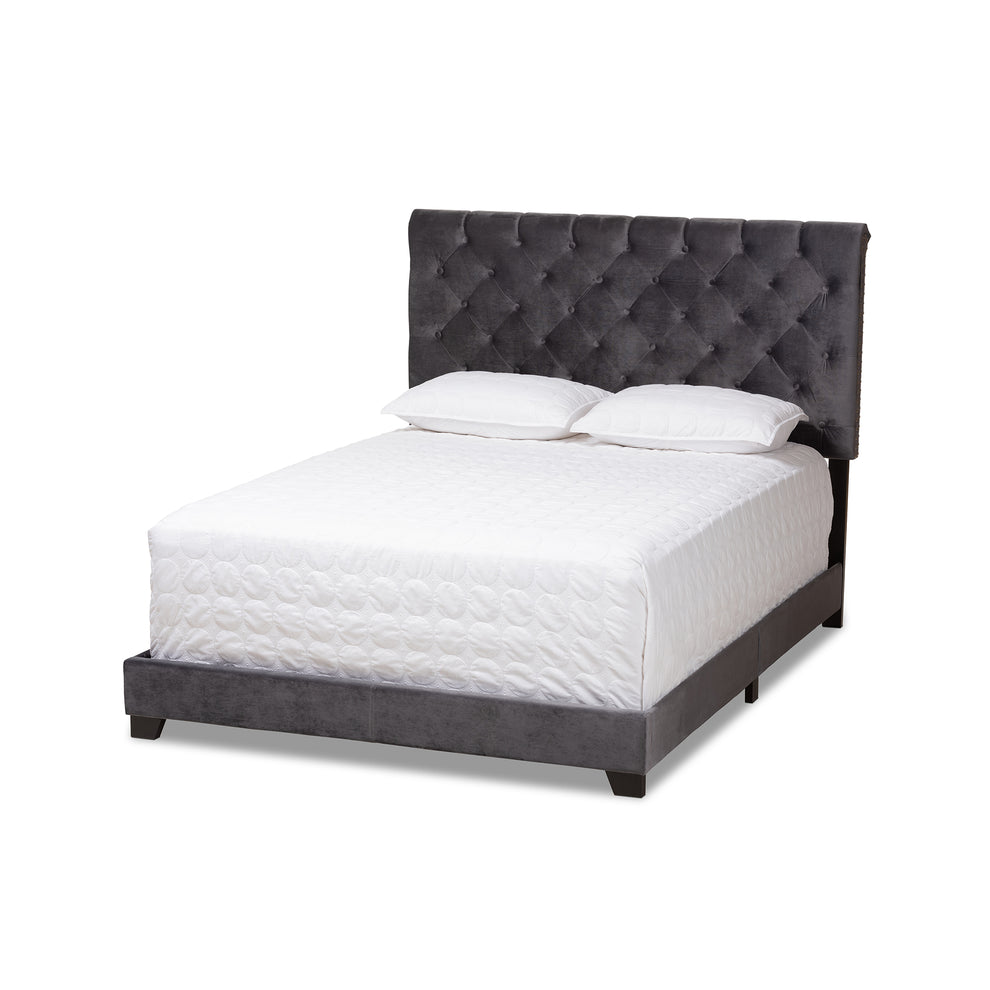 Baxton Studio Candace Luxe and Glamour Navy Velvet Upholstered King Size Bed | Beds | Modishstore - 8