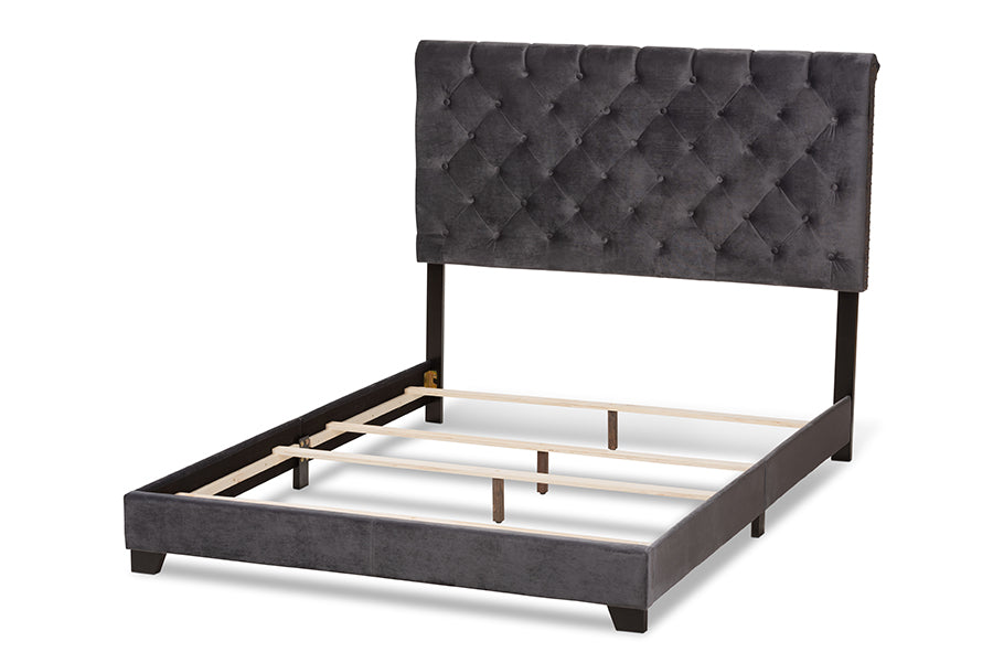 Baxton Studio Candace Luxe and Glamour Navy Velvet Upholstered King Size Bed | Beds | Modishstore - 13
