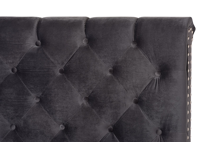 Baxton Studio Candace Luxe and Glamour Navy Velvet Upholstered King Size Bed | Beds | Modishstore - 11