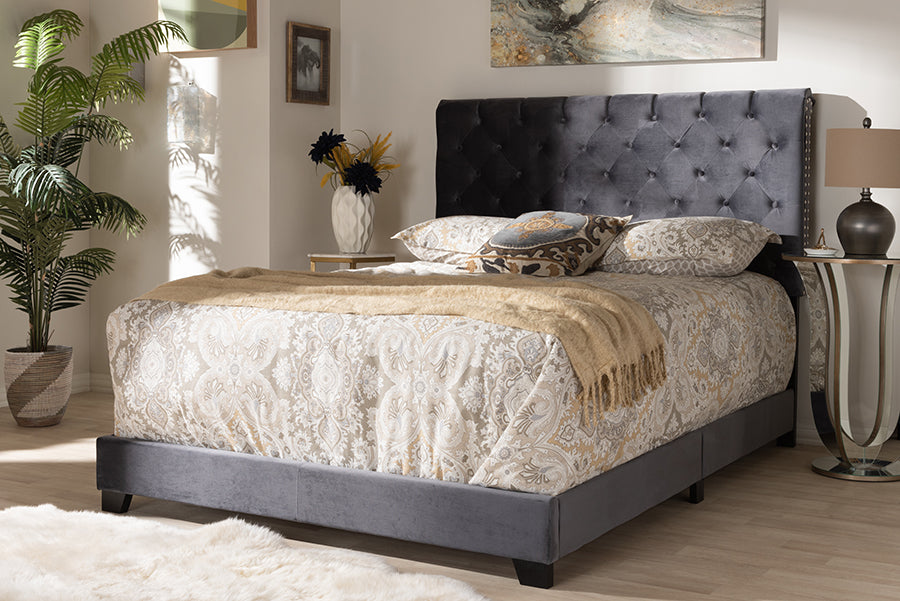 Baxton Studio Candace Luxe and Glamour Navy Velvet Upholstered King Size Bed | Beds | Modishstore - 14