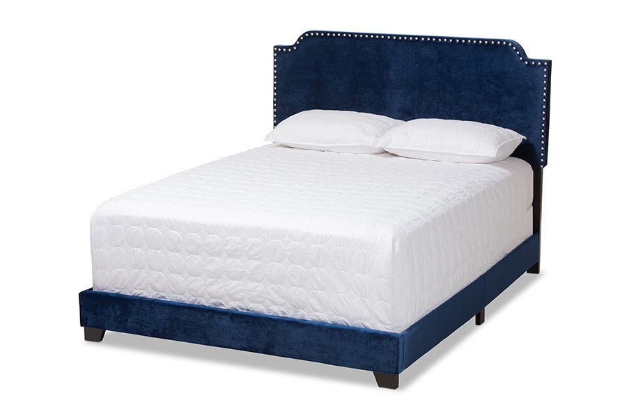 Baxton Studio Darcy Luxe and Glamour Navy Velvet Upholstered King Size Bed | Modishstore | Beds-4