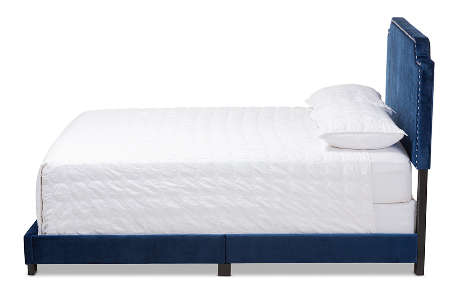 baxton studio darcy luxe and glamour navy velvet upholstered full size bed | Modish Furniture Store-2