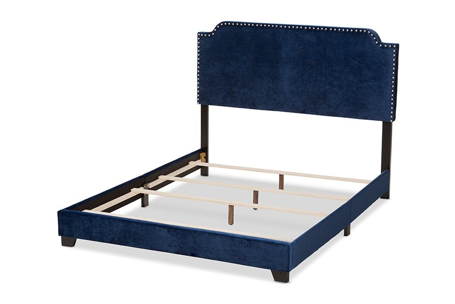 Baxton Studio Darcy Luxe and Glamour Navy Velvet Upholstered King Size Bed | Modishstore | Beds-2