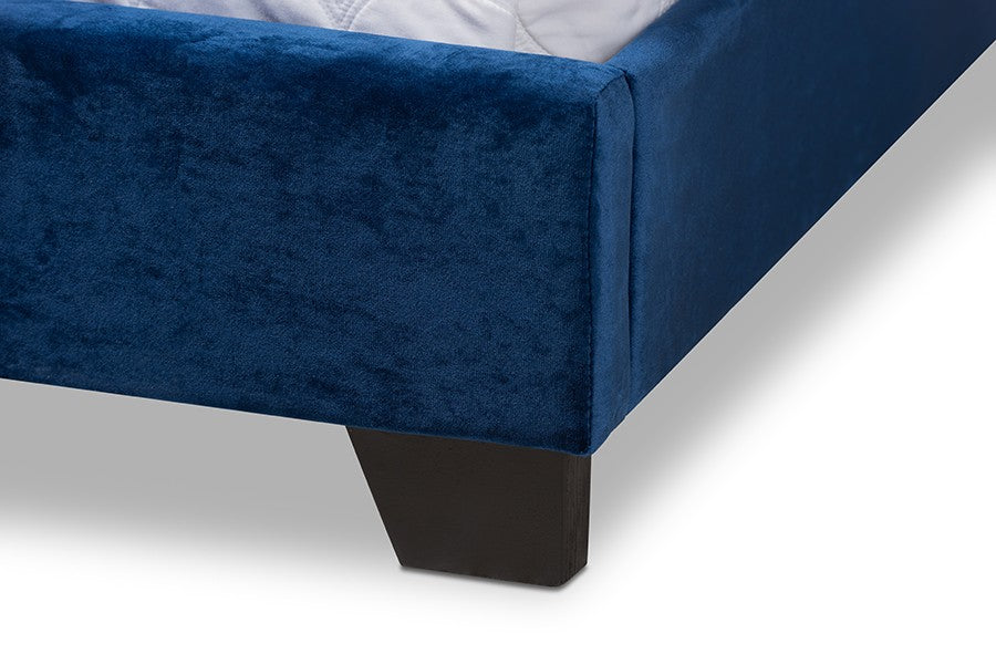 Baxton Studio Darcy Luxe and Glamour Navy Velvet Upholstered King Size Bed | Modishstore | Beds-5