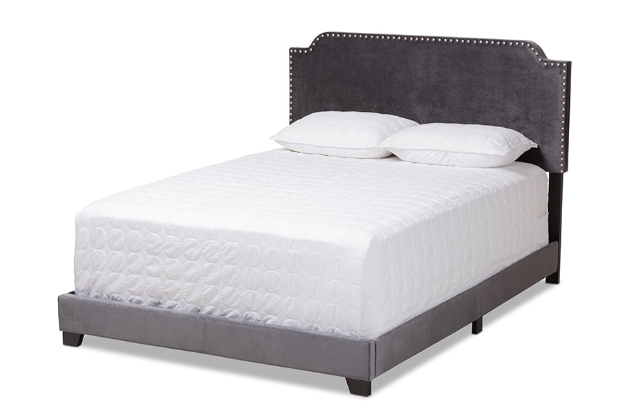 baxton studio darcy luxe and glamour dark grey velvet upholstered full size bed | Modish Furniture Store-2