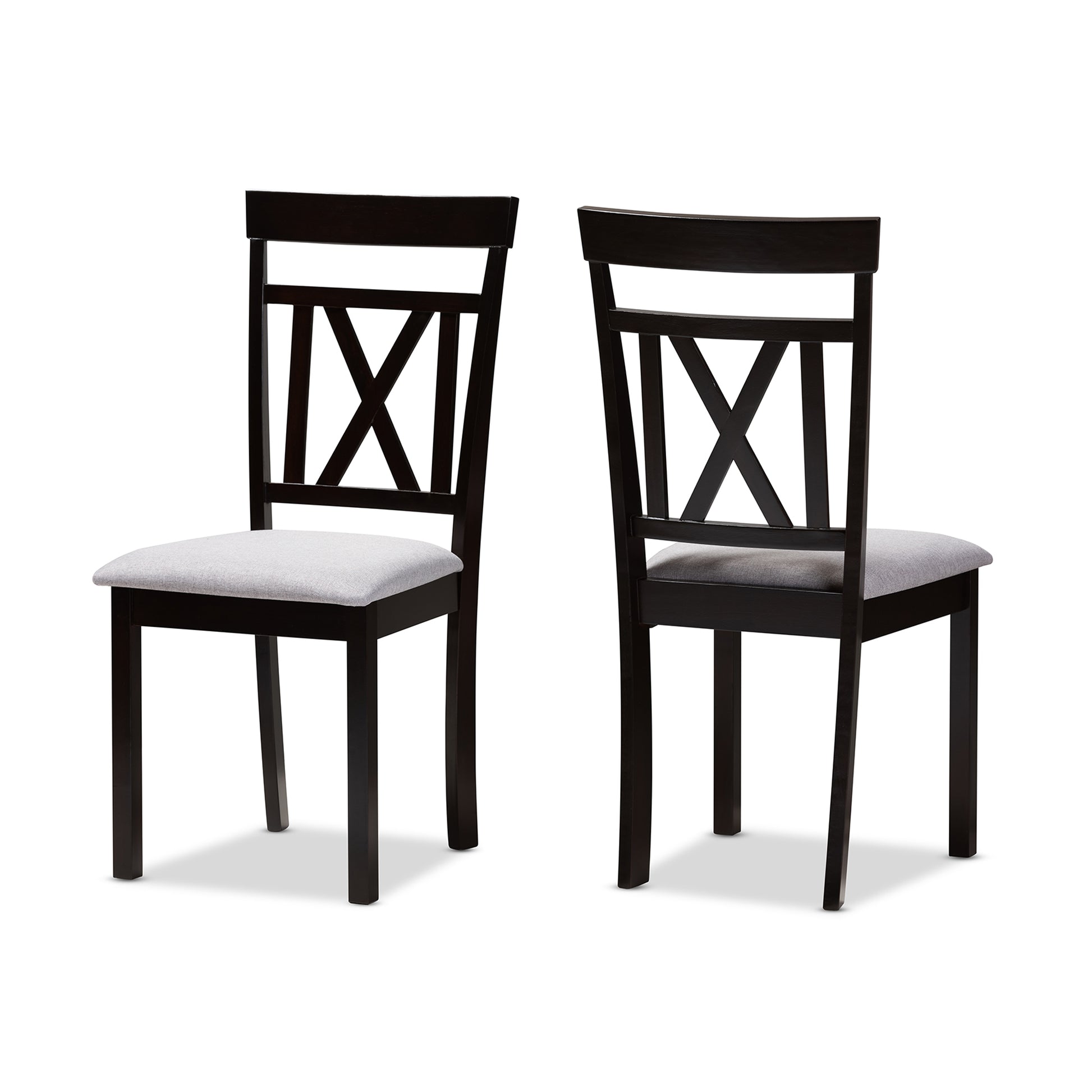 Baxton Studio Rosie Modern and Contemporary Grey Fabric Upholstered and Espresso Brown Finished Dining Chair Set of 2 | Dining Chairs | Modishstore