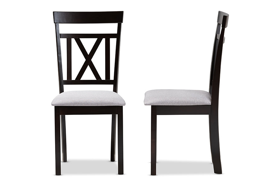 Baxton Studio Rosie Modern and Contemporary Grey Fabric Upholstered and Espresso Brown Finished Dining Chair Set of 2 | Dining Chairs | Modishstore - 5
