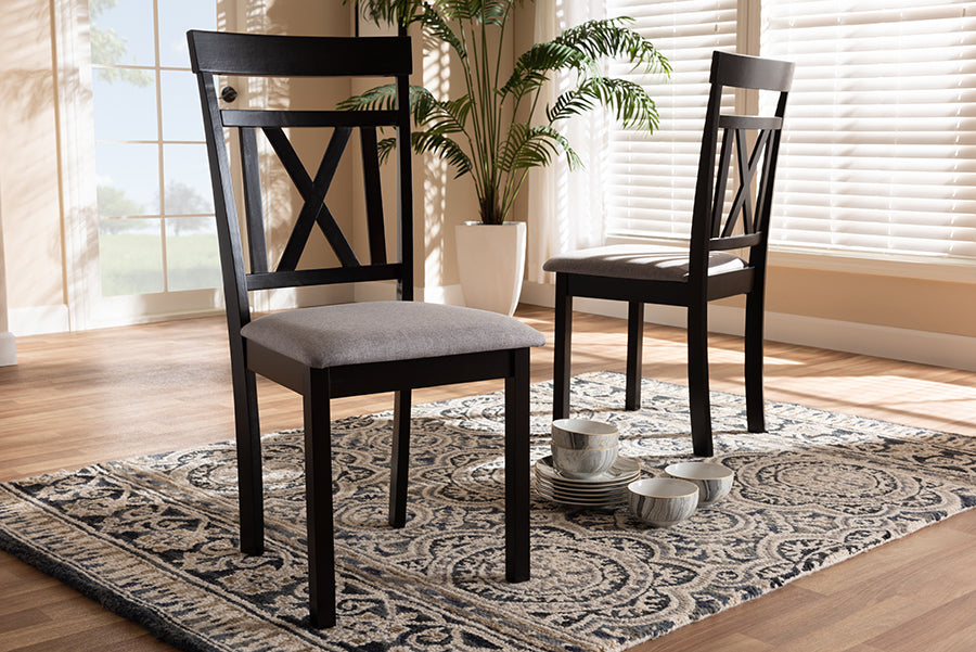Baxton Studio Rosie Modern and Contemporary Grey Fabric Upholstered and Espresso Brown Finished Dining Chair Set of 2 | Dining Chairs | Modishstore - 2