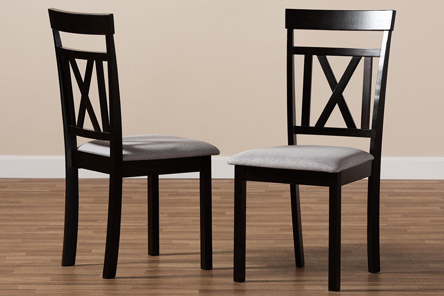 Baxton Studio Rosie Modern and Contemporary Grey Fabric Upholstered and Espresso Brown Finished Dining Chair Set of 2 | Dining Chairs | Modishstore - 3
