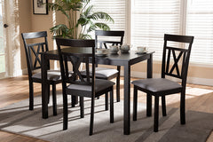 Baxton Studio Rosie Modern and Contemporary Espresso Brown Finished and Grey Fabric Upholstered 5-Piece Dining Set