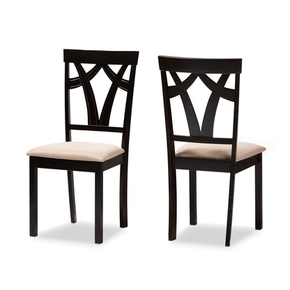 Baxton Studio Sylvia Modern and Contemporary Sand Fabric Upholstered and Espresso Brown Finished Dining Chair Set of 2 | Dining Chairs | Modishstore