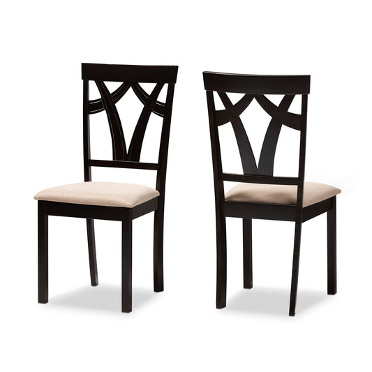Baxton Studio Sylvia Modern and Contemporary Sand Fabric Upholstered and Espresso Brown Finished Dining Chair Set of 2 | Dining Chairs | Modishstore