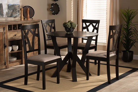 Baxton Studio Reagan Modern and Contemporary Sand Fabric Upholstered and Dark Brown Finished Wood 5-Piece Dining Set | Modishstore | Dining Sets