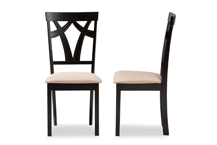 Baxton Studio Sylvia Modern and Contemporary Sand Fabric Upholstered and Espresso Brown Finished Dining Chair Set of 2 | Dining Chairs | Modishstore - 5