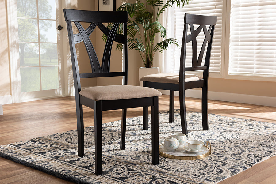 Baxton Studio Sylvia Modern and Contemporary Sand Fabric Upholstered and Espresso Brown Finished Dining Chair Set of 2 | Dining Chairs | Modishstore - 2