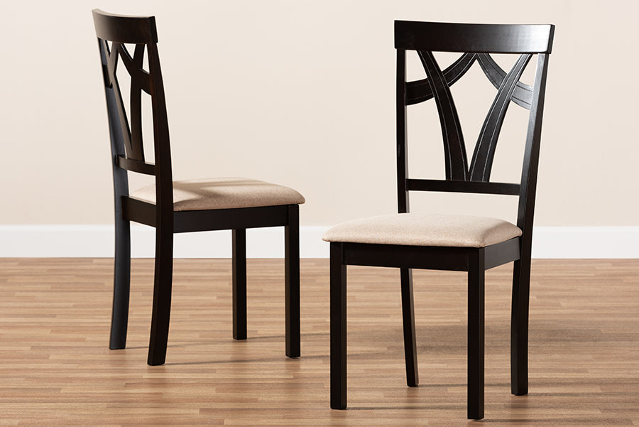 Baxton Studio Sylvia Modern and Contemporary Sand Fabric Upholstered and Espresso Brown Finished Dining Chair Set of 2 | Dining Chairs | Modishstore - 3