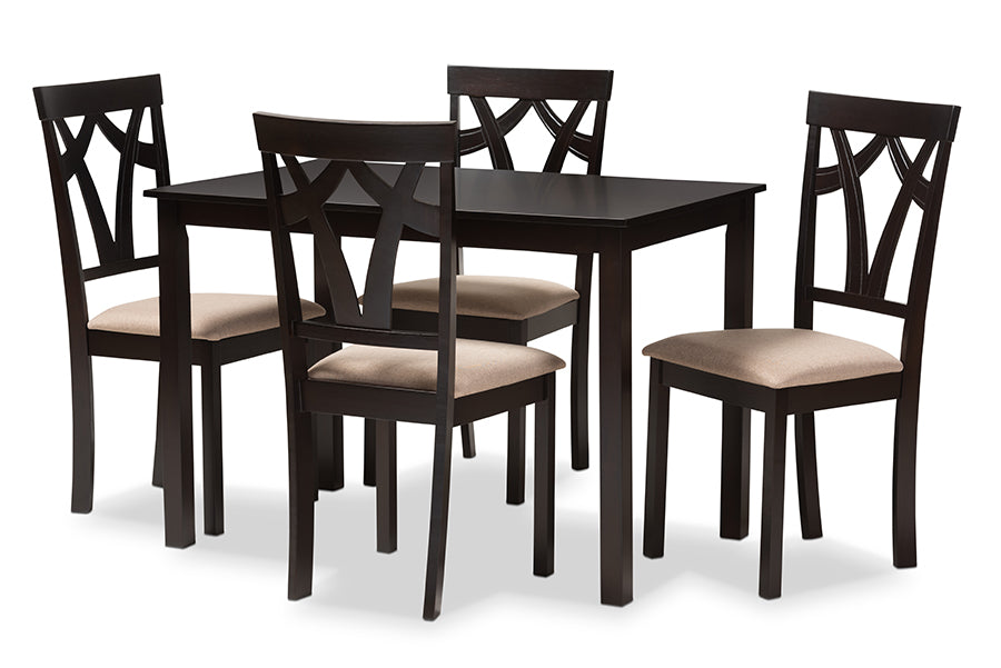 baxton studio sylvia modern and contemporary espresso brown finished and sand fabric upholstered 5 piece dining set | Modish Furniture Store-2