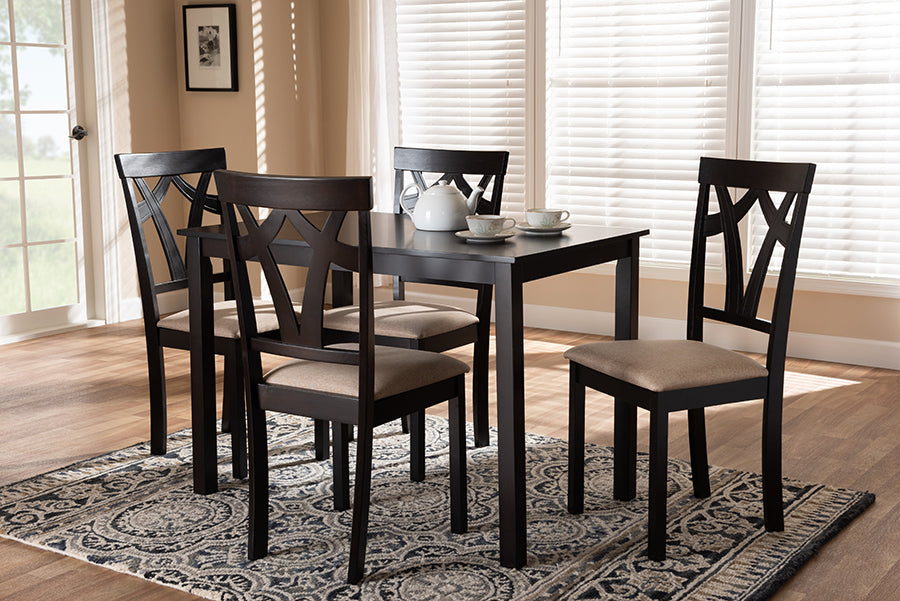 baxton studio sylvia modern and contemporary espresso brown finished and sand fabric upholstered 5 piece dining set | Modish Furniture Store-3