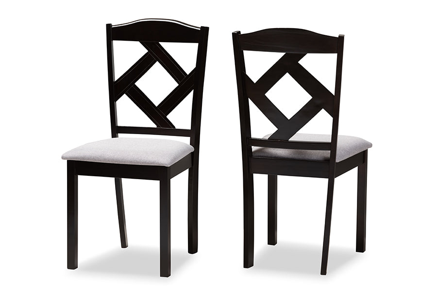 Baxton Studio Ruth Modern and Contemporary Grey Fabric Upholstered and Espresso Brown Finished Dining Chair Set of 2 | Modishstore | Dining Chairs - 4