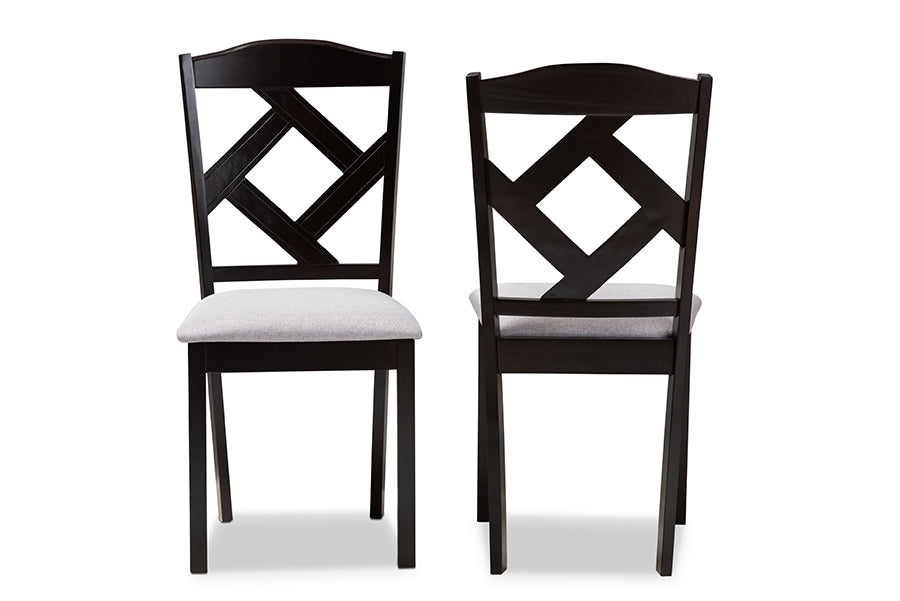 Baxton Studio Ruth Modern and Contemporary Grey Fabric Upholstered and Espresso Brown Finished Dining Chair Set of 2 | Modishstore | Dining Chairs - 3