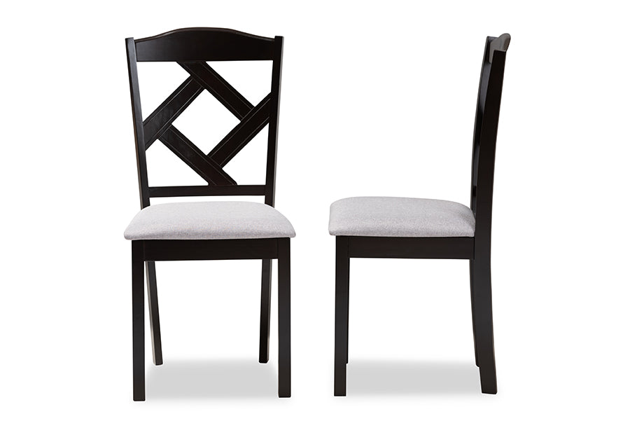 Baxton Studio Ruth Modern and Contemporary Grey Fabric Upholstered and Espresso Brown Finished Dining Chair Set of 2 | Modishstore | Dining Chairs - 2
